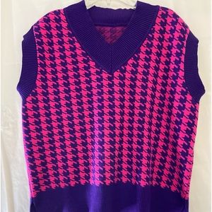 Women’s retro vibrant magenta and purple houndstooth cropped vest SZ M